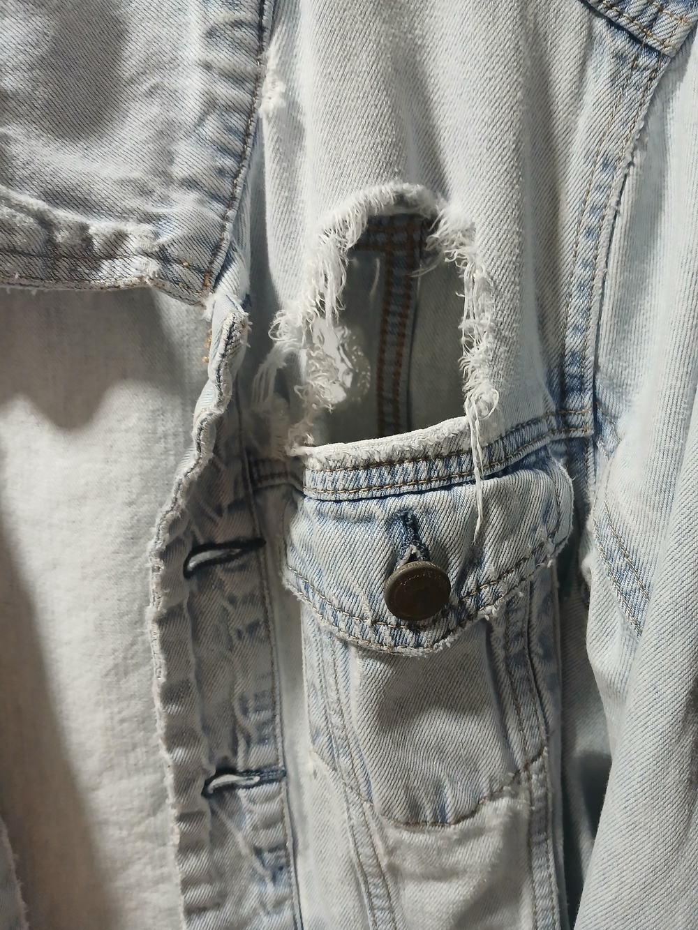Blank NYC.  Women's Light Wash, Fitted. Distressed Denim Jacket - Light Blue